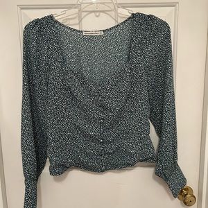 Abercrombie and Fitch white and green floral blouse